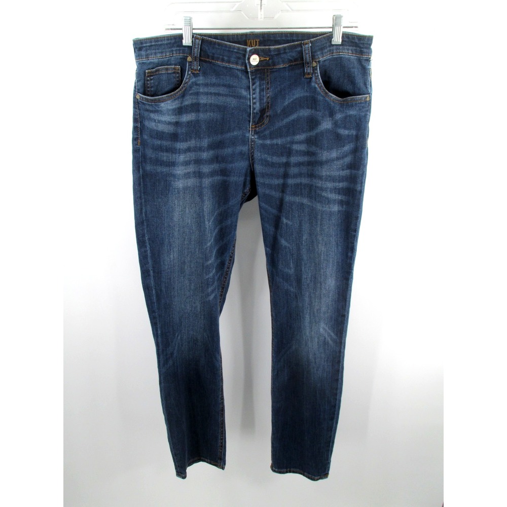 KUT from the Kloth Slouchy Boyfriend Bootcut Jeans Women 14 Blue Stretch